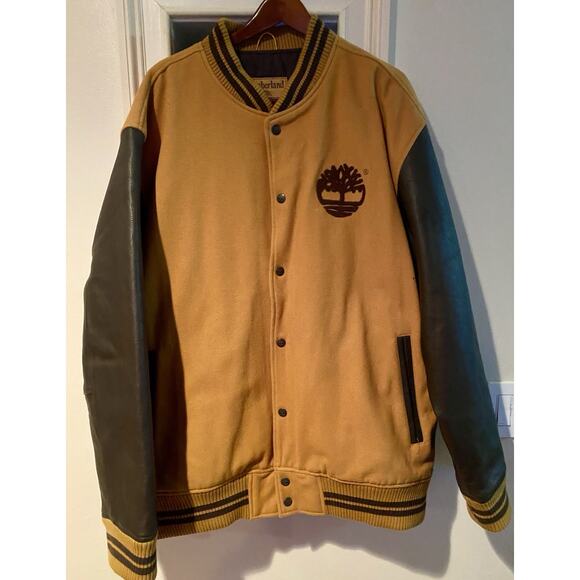 Vintage 3XL Timberland Letterman Bomber Cowhide Leather Jacket HTF Rare 2005 - Picture 2 of 11
